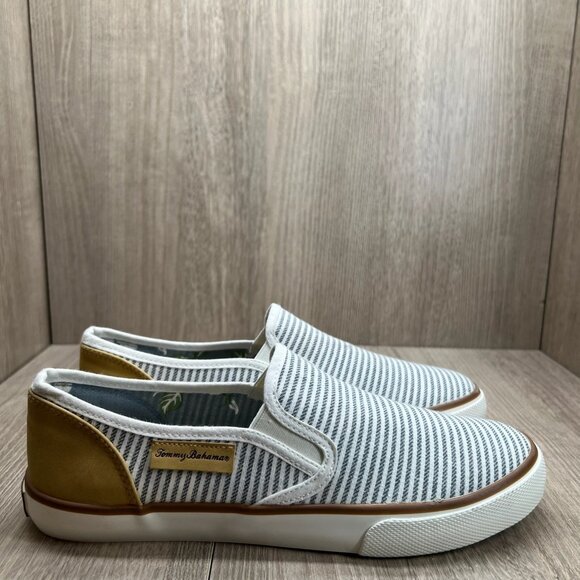 Tommy Bahama Shoes - Tommy Bahama Striped Canvas Slip On Sneakers Womens 8.5 Flat Low Top White Gray